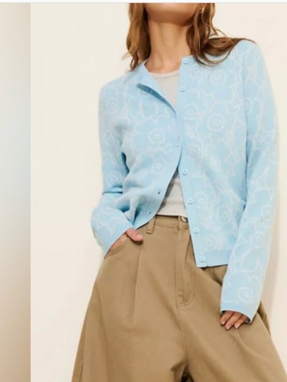 Marimekko Mutka Wool Blue Floral Cardigan Sweater size M